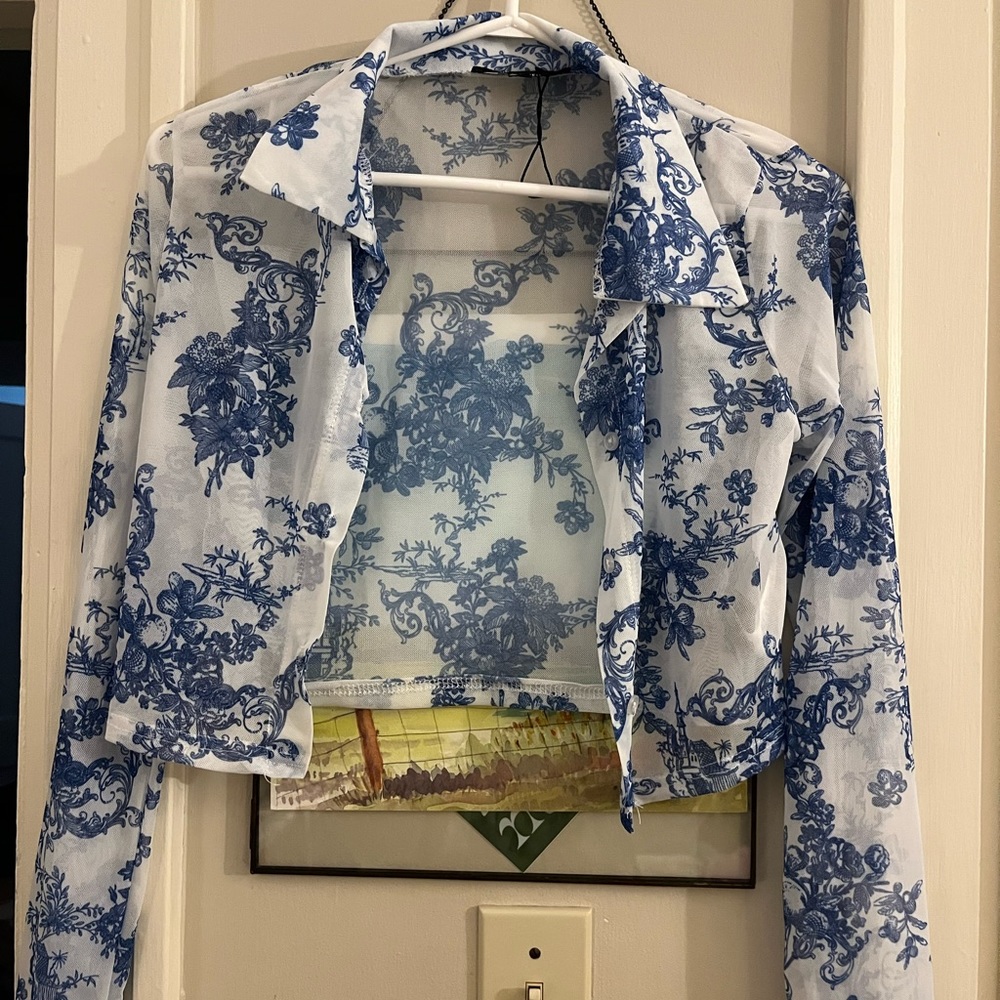 Missguided sheer cropped button up